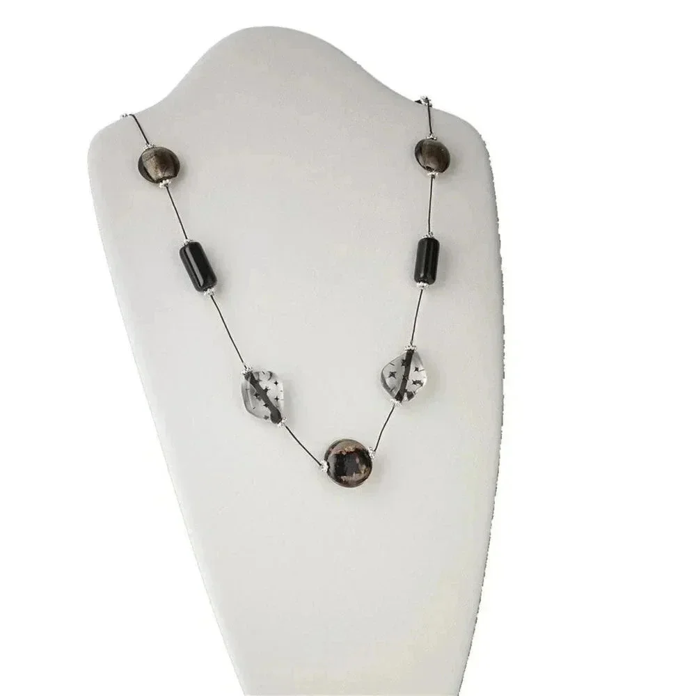 Black Silver Copper Lampwork Glass Beads Necklace